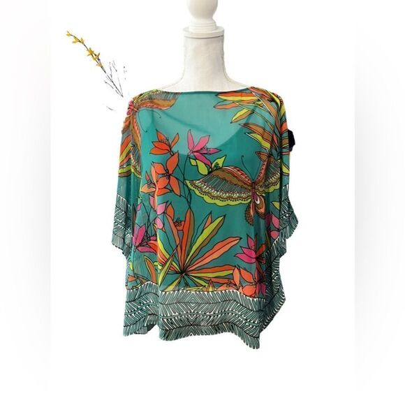 TRINA TURK Marlete Floral Chiffon Silk Blouse Kimono Scarf Top XS/S - Picture 5 of 7